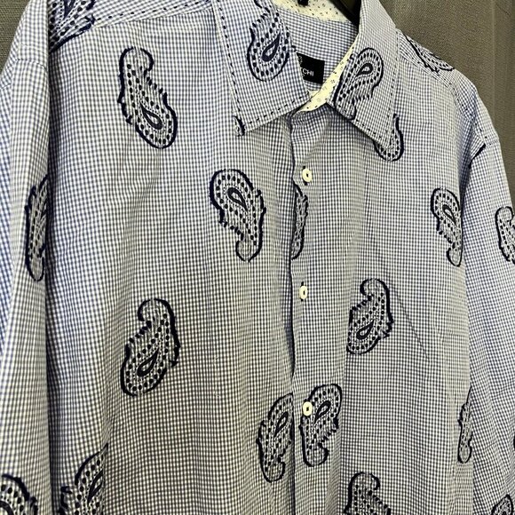 Bugatchi Uomo Button Shirt Mens Size XL Flip Cuff Blue Paisley Embroidered‎ GUC - Picture 2 of 9